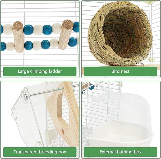 Two-Tier Bird Cage White Large Birdcage with Stand Food Containers Flight Cage for Parrot Lovebirds Finches Canaries Pigeons Parakeets Cockatiels