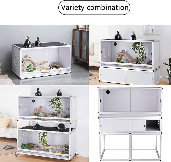 PVC Reptile Enclosure 76 Gallon ToxiRium Large Reptile Terrarium 44''x20''x20 Tank for Bearded Dragon Gecko Lizard Snake,Wide Breeding Lounge Vivarium Area with Sliding Doors Lock
