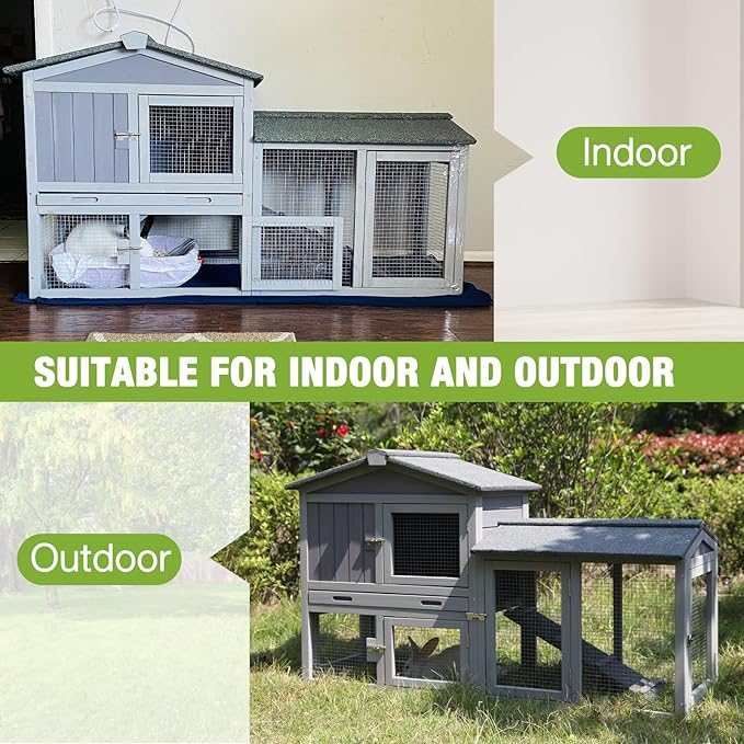 GUTINNEEN Chicken Coop Hen House with Run Outdoor Rabbit Cage Indoor Bunny Hutch with Waterproof Roof Poultry Cage,Rabbit Hutch with No Leakage Pull Out Tray