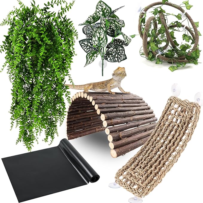 Bearded Dragon Tank Accessories, Reptile Mat Hammock Plants Bridge Jungle Climber Vines Terrarium Decorations for Bearded Dragon Lizard Snake