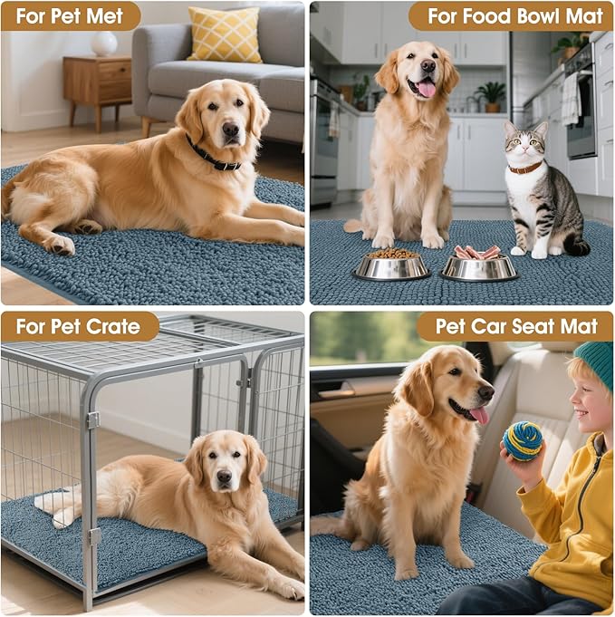 IM HOME Extra Large 60" x 36" Dusty Blue Dog Door Mats for Muddy Paws, Chenille Absorbent Dog Mat, Non Slip Heavy Mud Mat for Dogs, Soft Pet Bed Mat for Entryway, Mud Paws, Inside Floor