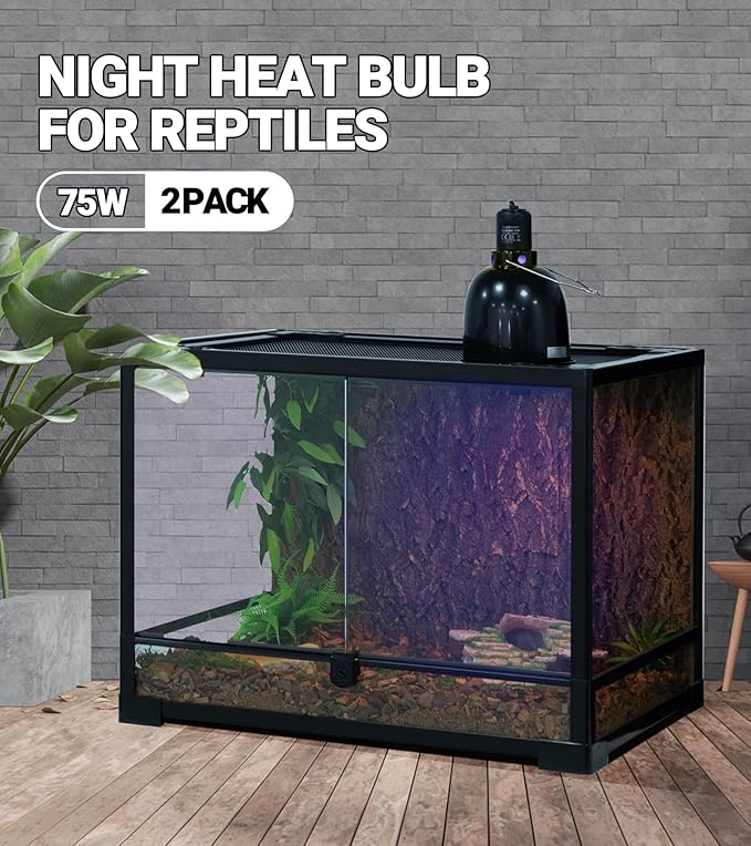 REPTI ZOO 75W Reptile Heat Lamp 2Pack Reptile Night Heat Bulb Night Heat Lamp Without UVA for Turtle Bearded Dragon Gecko Lizard and Snake E26/E27 Purple