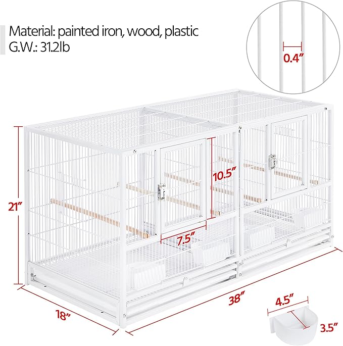 Yaheetech Stackable Divided Breeder Bird Cage Parakeet Cage for Small Parrots Canaries Cockatiels Lovebirds Finches Budgies, White
