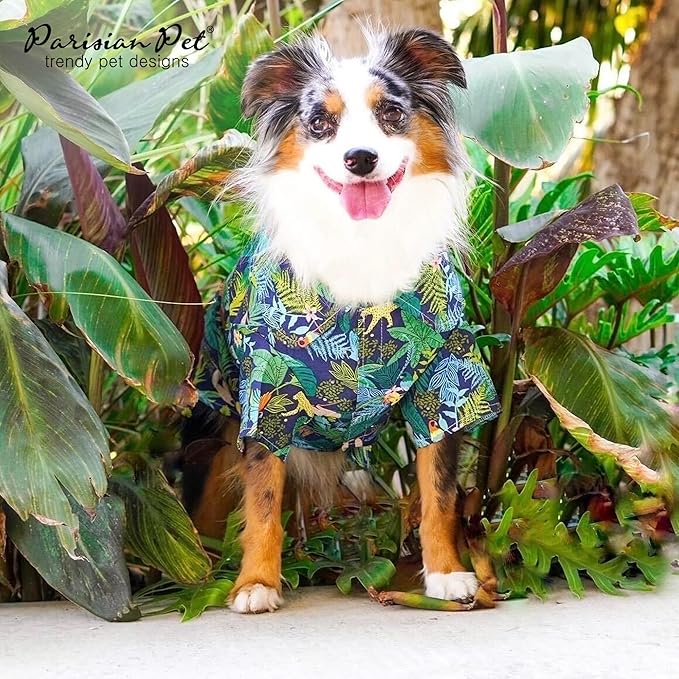 Parisian Pet Unisex Amazonia Shirt - Leafy Beach Outfit - Cotton Summer Clothes - Stylish Hook and Loop Dog Costume - Machine Washable for Large Dogs - XL