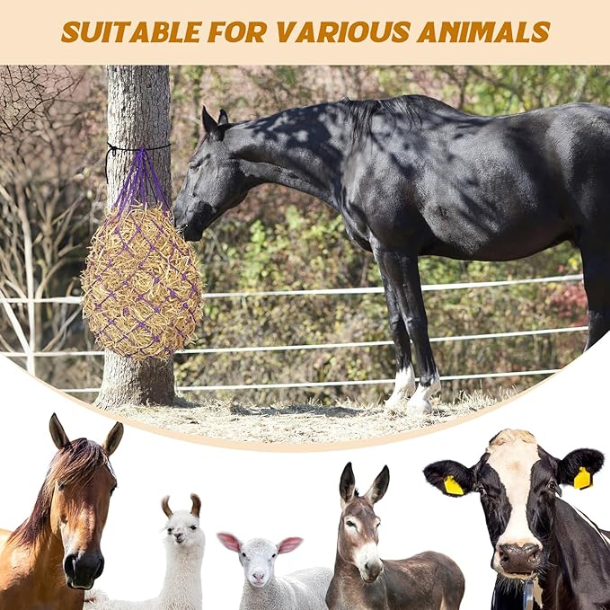2PCS Hay Nets for Horses,2.36"x2.36" Holes 40”Horse Hay Feeder Net for Slower Feeding,Strong Load-Bearing Hay Bag Hanging for Horse Stable Trailer (Purple)