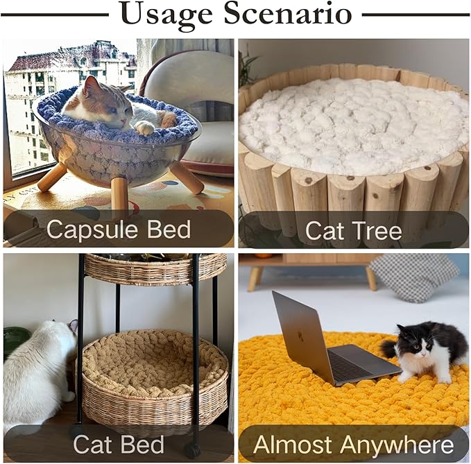 Cat Knitted Bed Mat, Extra-Soft Washable Warm Round Pads Cushions for Indoor Kittens, Cat Trees Towers, Perfect for Kneading and Sleeping (Yellow,Small)