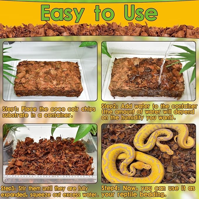 Halatool 2Pack Snake Bedding Natural Coconut Chips Substrate Coco Husk for Reptiles Tank Terrarium Substrate for Ball Python Frog Gecko Hermit Crab Tortoise