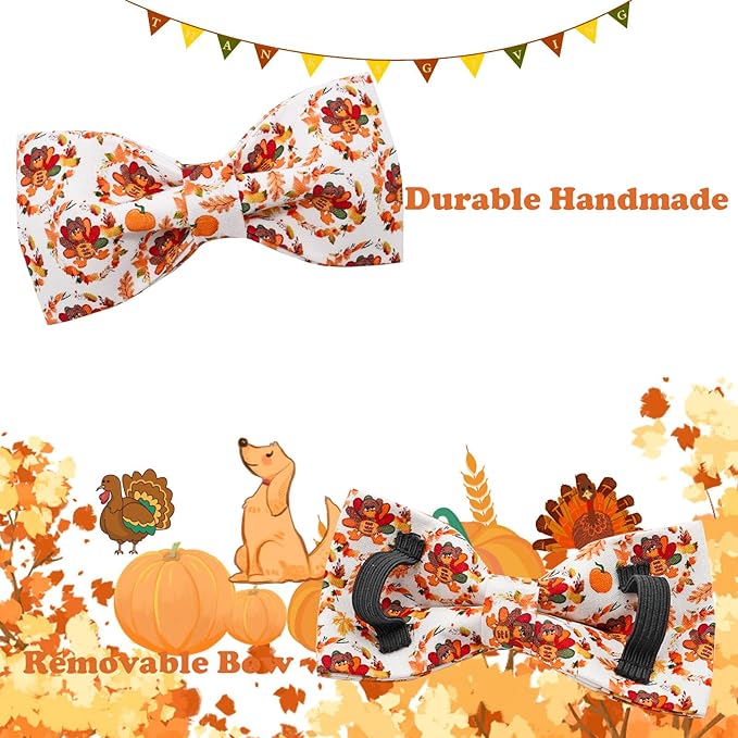 Dog Collar - Thanksgiving Turkey Bowtie Gift, Soft Bow Adjustable Metal Buckle for Small Dogs