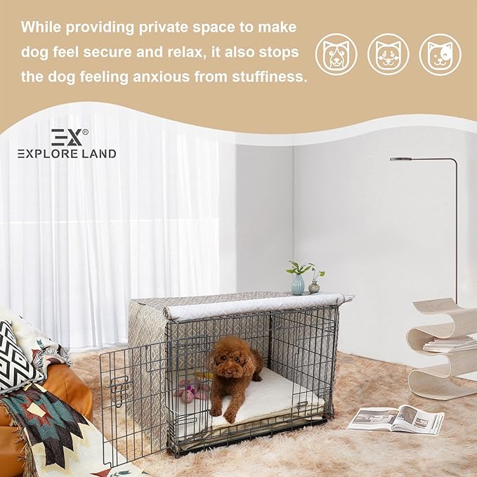 Explore Land Pattern Dog Crate Cover for 30 Inches Wire Cage, Heavy-Duty Polyester 1 2 3 Doors Standard Metal Pet Kennel Enclosure (Vintage Violet)
