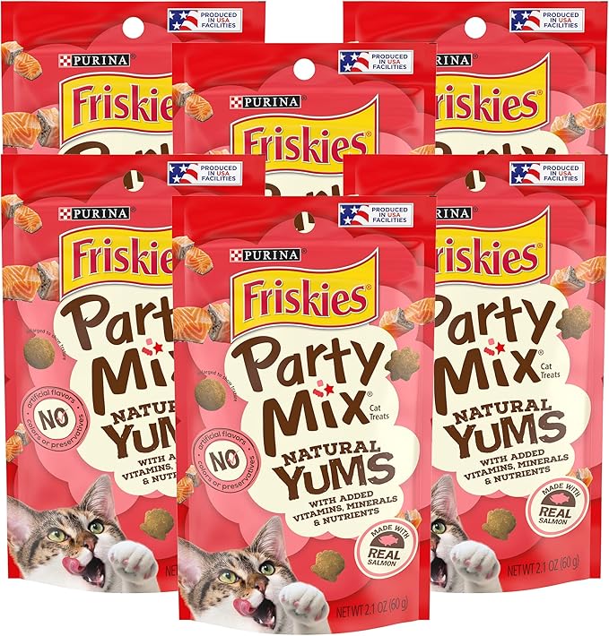 Purina Friskies Party Mix Cat Treats (Natural YUMS Salmon, 2.1 Ounce (Pack of 6))