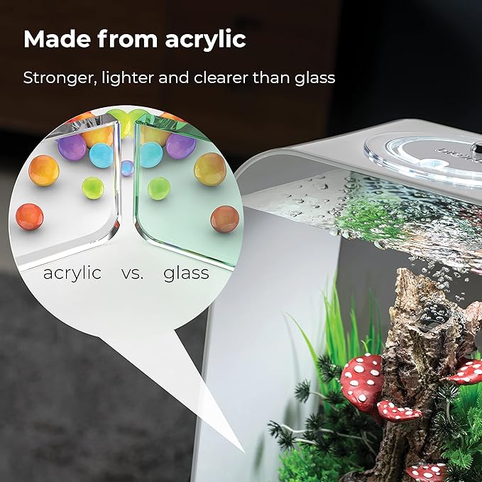 biOrb Life 15 Acrylic 4-Gallon Aquarium with White LED Lights Modern Compact Tank for Tabletop or Desktop Display, Transparent