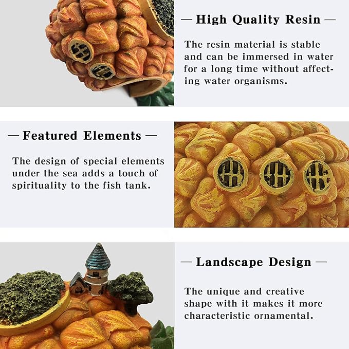 Tfwadmx Aquarium Decorations Resin Pineapple Fish Tank House Hermit Crab Hideout Cave Shelter Decor Underwater Landscape Hut Aquarium Ornament for Shrimps Breeding Hiding
