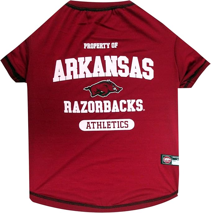 Pets First Collegiate ARKANSAS RAZORBACKS Dog T-Shirt, X-Small. - Licensed Shirt for Pets Team Colored with Team Logos.- Premium Stretchable Materials for the Comfrot of your Dog & Cat.