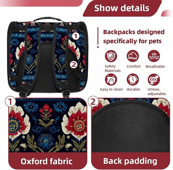 Motifs African Boho Paisley Floral (24) Pet Carrier Airline Approved Soft Sided Portable Cozy Travel Pet Bag, Car Seat Safe Carrier for Cats and Dogs