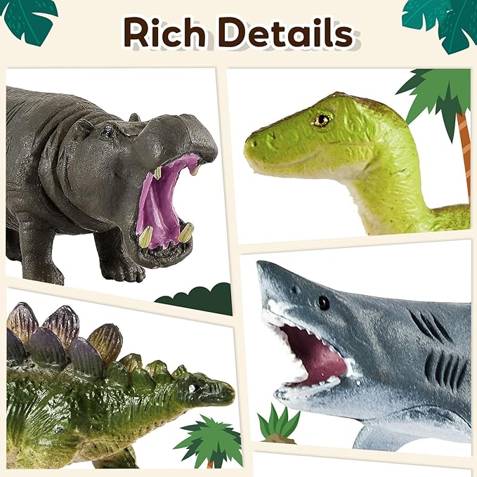 36 Pack Animal Figurines, Ocean Animal Toys, Plastic Mini Sea Creatures Figures, Dinosaur Toys for Kids 3-5, Jungle Toy Set Zoo Animals, Cake Topper Party Favor Gift for Toddler