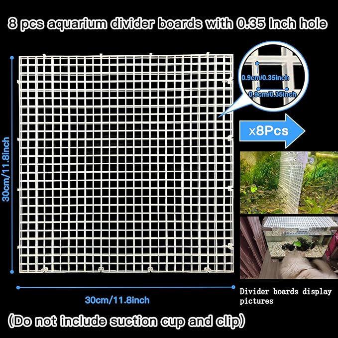Adjustable Aquarium Fish Tank Divider Filter Bottom Plastic Grid Fish Tank Isolation Board Plastic Egg Crate Tray(White, 8pcs 11.8X11.8Inch with 0.35Inch Hole
