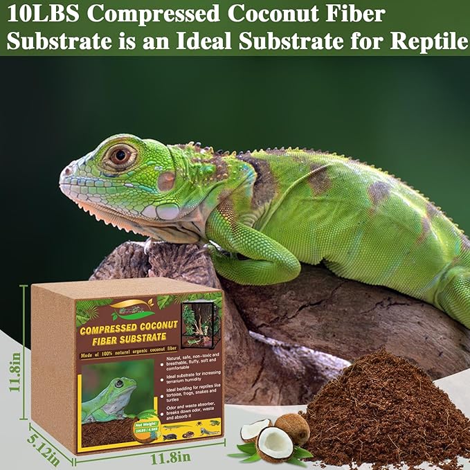 ZeeDix 1 Pack Coconut Fiber Substrate, 100% Organic Coconut Husk Coco Coir Brick Terrarium Bedding for Reptiles, Tortoise, Bearded Dragon, Leopard Gecko, Snake, Hermit Crabs, Frogs, Tarantula(10LB)