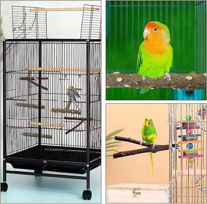 BNOSDM 5PCS Bird Perches Stand with Mirror Parrot Natural Wood Stick Perches Forked Perch Branch Parakeet Toy Set Bird Cage Accessories for Budgie Cockatiel Conure Finch Lovebird