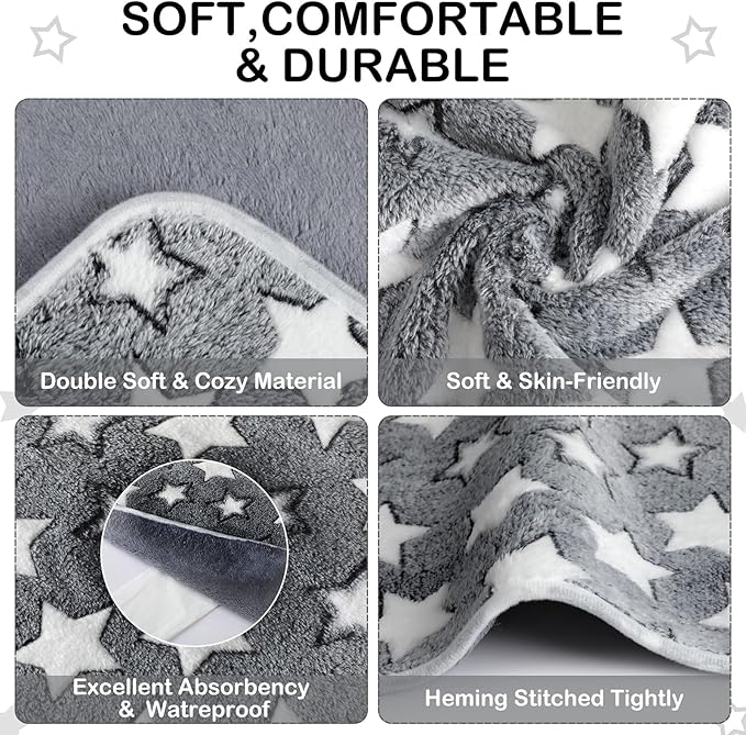 Tudomro 8 Pcs Guinea Pig Blankets Absorbent Washable Animal Fleece Bedding Cage Liners Waterproof Reusable Pet Pee Sleep Mat Pad Cover for Chinchilla Hamster Ferret(Grey Star,16 x 24 Inch)