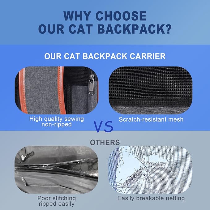 Pesen Cat Backpack Carrier, Breathable & Foldable Pet Carriers for Cats, Small Dogs and Rabbits Under 15 lbs, Airline Approved Dog & Cat Carrier Backpack for Hiking, Travel, Camping, Dark Gray