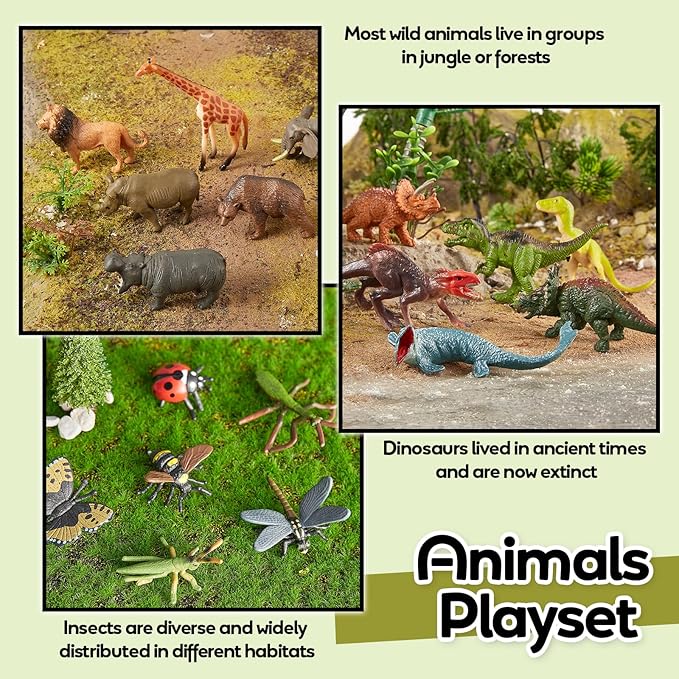 Dinosaur Toys for Kids 3-5, Insects and Bugs, Safari Jungle Animal Figures, 3 in 1 Animal Toys Figurines with T-Rex, Party Favor Gifts for Boys Girls, 36PCS