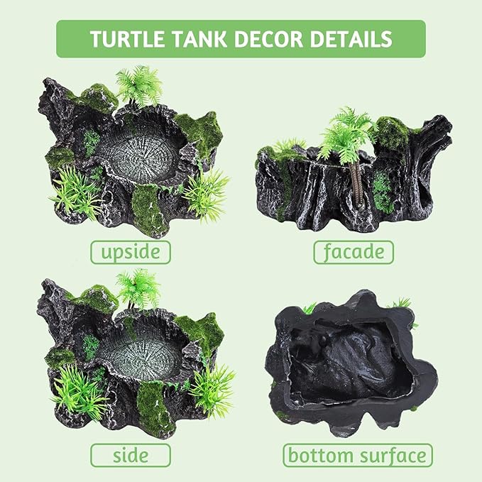 PINVNBY Reptile Water Dish, Crested Gecko Food Dish, Artificial Plants and Moss Reptile Food Water Bowl for Bearded Dragon, Lizards, Geckos, Turtle, Hermit Crab, Snake (with Moss)