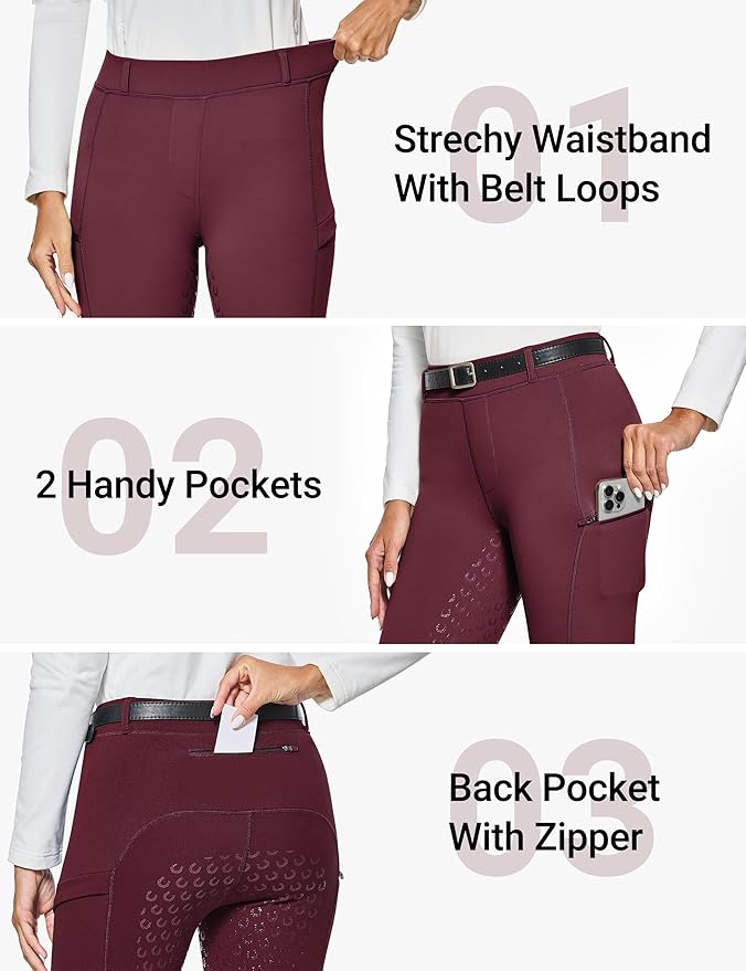 FitsT4 Sports Women's Winter Horse Riding Pants with Zipper Pockets Full Seat Riding Tights Fleece Lined Equestrian Breeches
