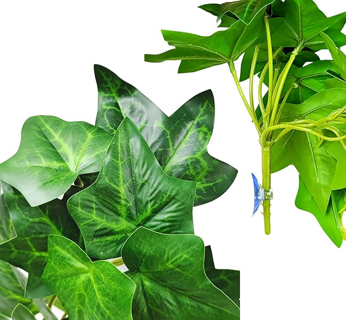 Woyrise Reptile Plants for Terrarium, Artificial Hanging Plants with Suction Cups, Amphibian Tank Habitat Decor Plastic Plant for Bearded Dragons Lizards Snake Geckos Frogs - 2Pack Green Ivy