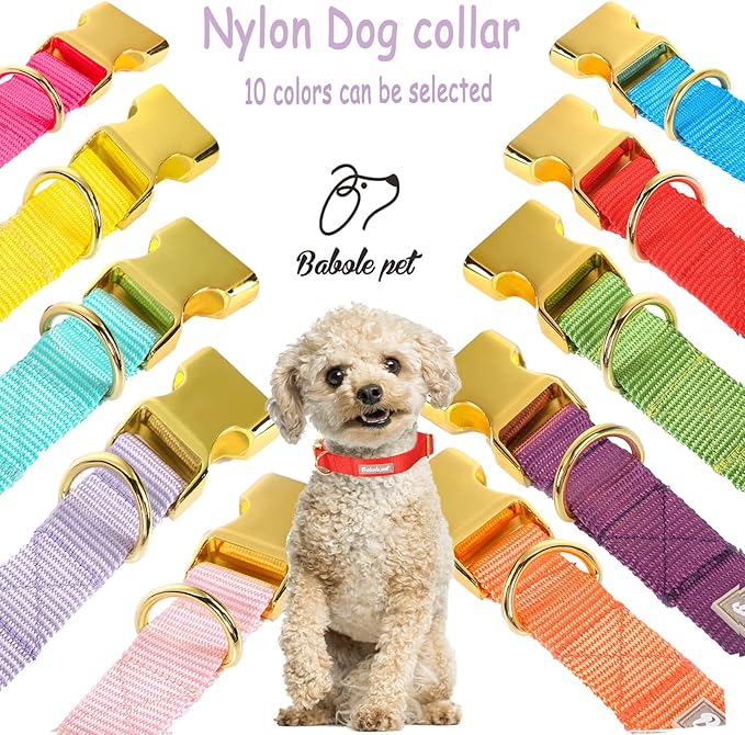 Nylon Dog Collar - Adjustable Red Soft Webbing Dog Collars for Small Medium Large Dogs Boy Girl Puppy Collar with Safety Metal Buckle S