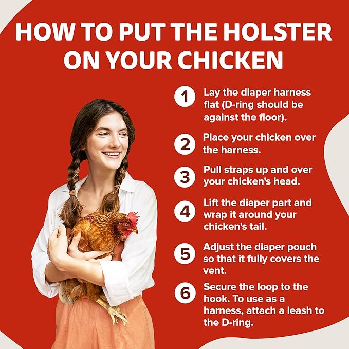 Hen Holster Bird Diaper, Wrap Around - for Hens, Roosters, Ducks, Leak-Proof Design, Comfortable Fleece Strap Bird Harness with Sewn-in Liner, Secure Hook and Loop Closure - S/M, Red Bandana