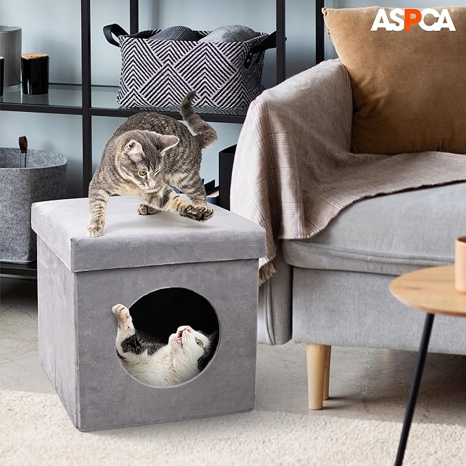 ASPCA-Indoor Cat Condo for Small Cats | Cozy Cat House for Indoor Cats & Kittens | Washable & Foldable | Compact Cat Houses & Condos for Play, Rest & Privacy | Easy to Assemble |12.5" x1.3.4"