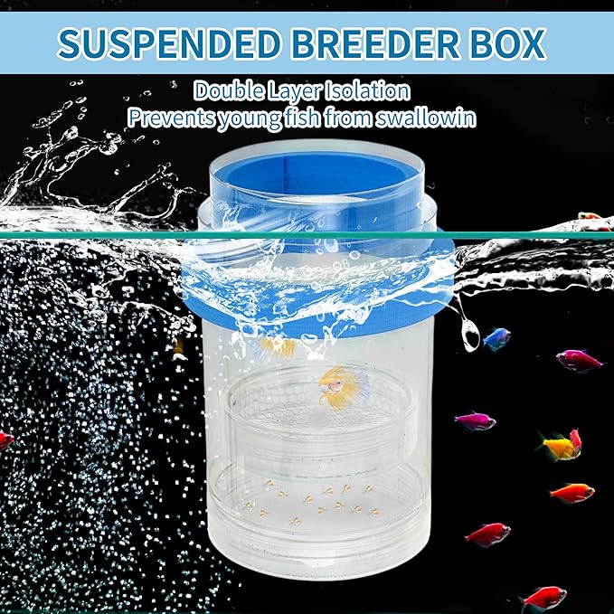 Suspensions Breeder Box, Floating Mesh Isolation Fish Tank Separator Set, Ideal for Aquatic Pets, Small, Blue, 1 Set