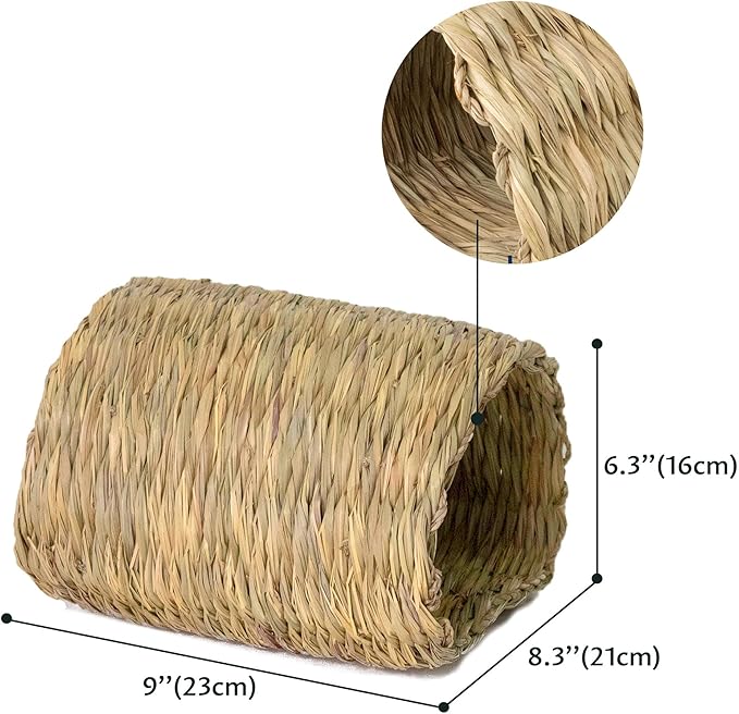 PEMAR Seagrass House Tunnel Hutch – Woven Grass Hideaway & Chewable Tunnel for Small Pets (Rabbit, Guinea Pig, Chinchilla) – Natural Non-Toxic Pet Habitat & Hideout