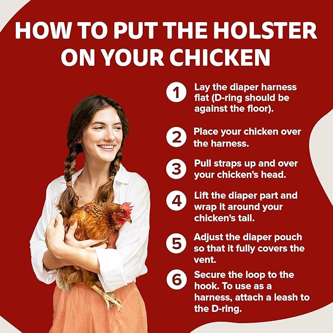 Hen Holster Wrap-Around Bird Diaper & Harness for Hens, Roosters, Ducks - with Removable Vinyl Liner, Adjustable Fit for Outdoor Adventures & Indoor Use - Easy to wear - XL, Red Bandana