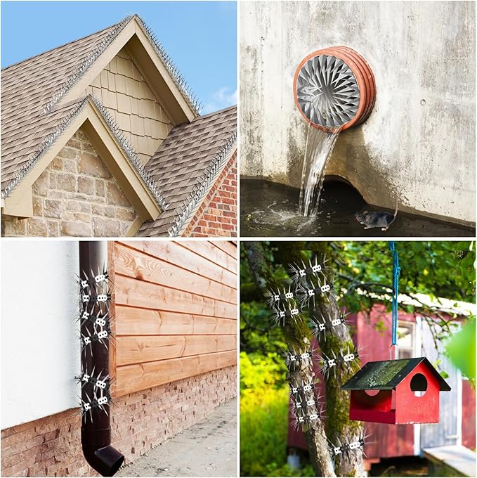 Bird Spikes 65 FT Stainless Steel Bird Deterrent, Snake and Raccoon Deterrent, Squirrel Baffles for Bird Feeders, Anti Climb Spikes, Prevent Squirrels from Stealing The Bird Food