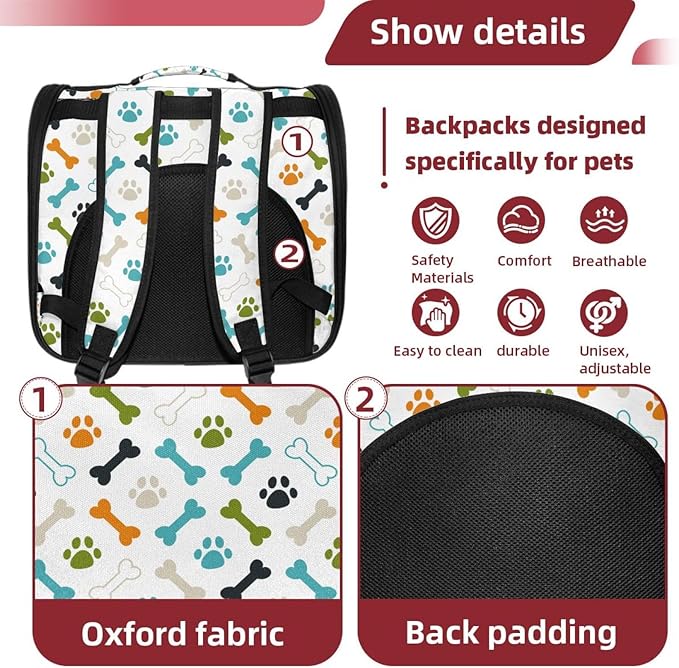 Colored Dog Footprint and Bones Pet Carrier Airline Approved Pet Carrier Bag Dog Carrier for Small Medium Cats Dogs Puppies Kitten