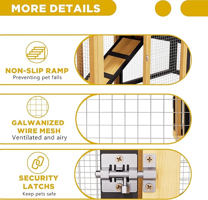 Chicken Run Coop, Wooden Duck Coop Outdoor 2-Tier Hen House All Weather Used Poultry Quail Cage Rabbit Hutch Pet Hideout with Ramp for Small Medium Animals (Natural Wood)