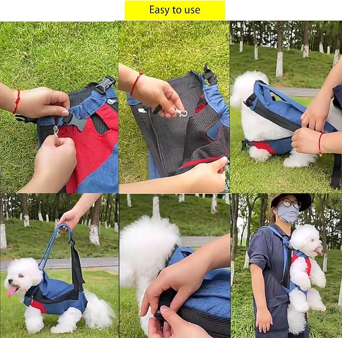 Lightweight Pet Backpack Carrier for Small Dogs & Cats - Easy-Fit Adjustable Straps, Basic Legs-Out Design, Durable for Daily Use (Fits Pets Under 15lb) (Red-Blue Color-Blocked, X-Large)
