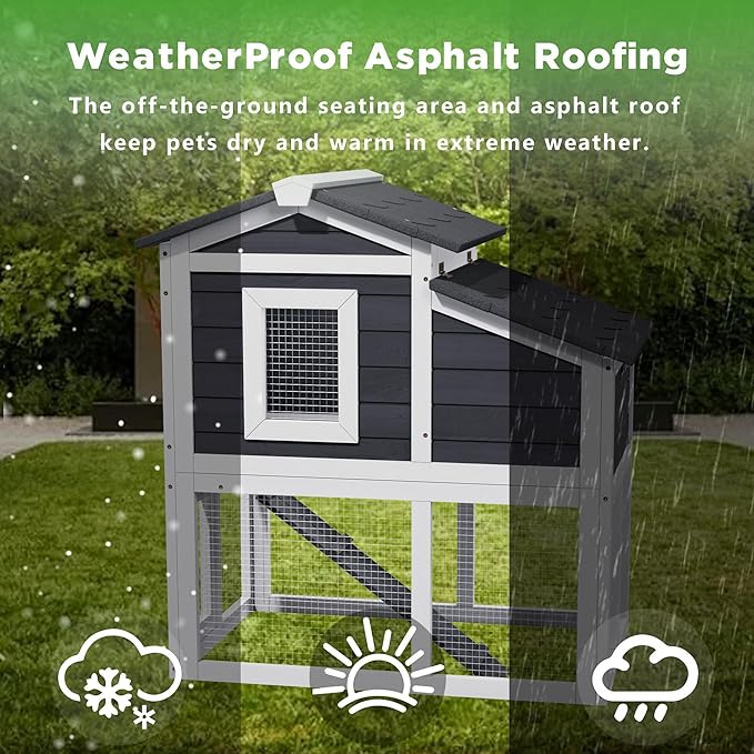 Chicken Run Coop, Wooden Duck Coop Outdoor 2-Tier Hen House All Weather Used Poultry Quail Cage Rabbit Hutch Pet Hideout with Ramp for Small Medium Animals(Grey)