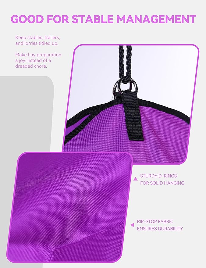 Harrison Howard Premium Durable Horse Hay Bag Slow Feed Hay Bag Waterproof Large Capacity Horse Tote 3pcs-Purple