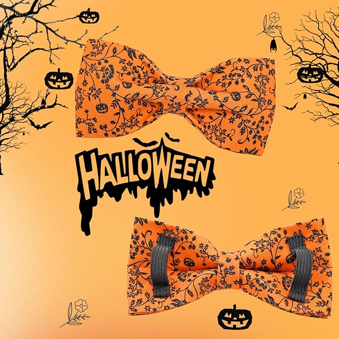 Halloween Dog Collar, Pet Collar Dog Bow Pumpkin Dog Collar Girl Boy Holiday Pet Dogs Collar Gift Bow Dog Collars Cute Soft Puppy Collar for Large Dogs