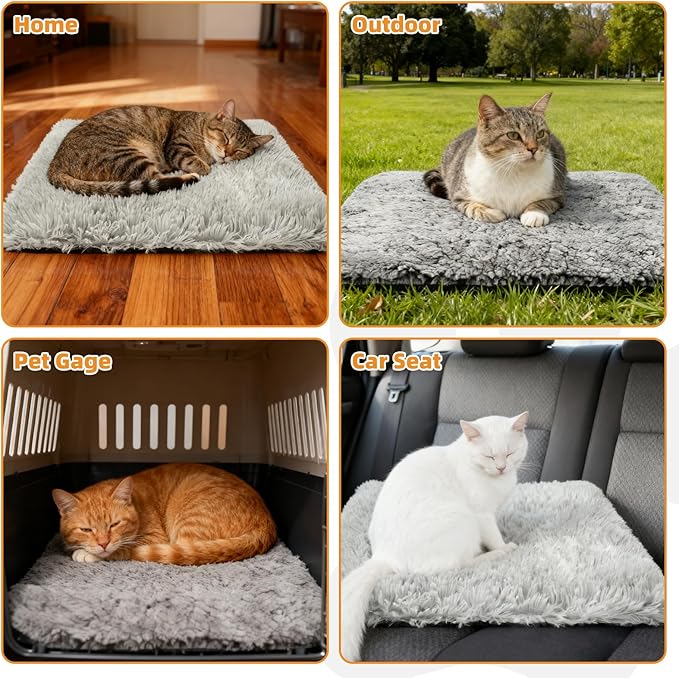 KOOLTAIL Self Warming Cat Bed, 4 Pack 16*20in Plush Extra Warm Self Heating Pet Pad for Crate, Floor, Indoor Outdoor, Non-Slip Upgraded Thermal Foil Puppy Kitten Mat with Removable Washable Cover,Grey