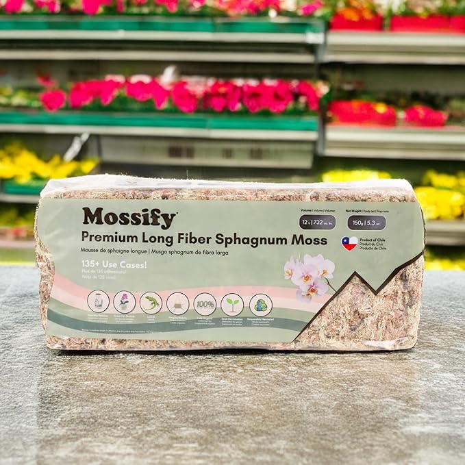 Mossify Premium Sphagnum Moss for Plants 50g, 1.8 Oz - Long Fiber Moss for Plants Indoor, Orchids, Terrariums, Gardening, Reptiles – Moisture Plant Moss for Propagation, Soil & Habitat Bedding