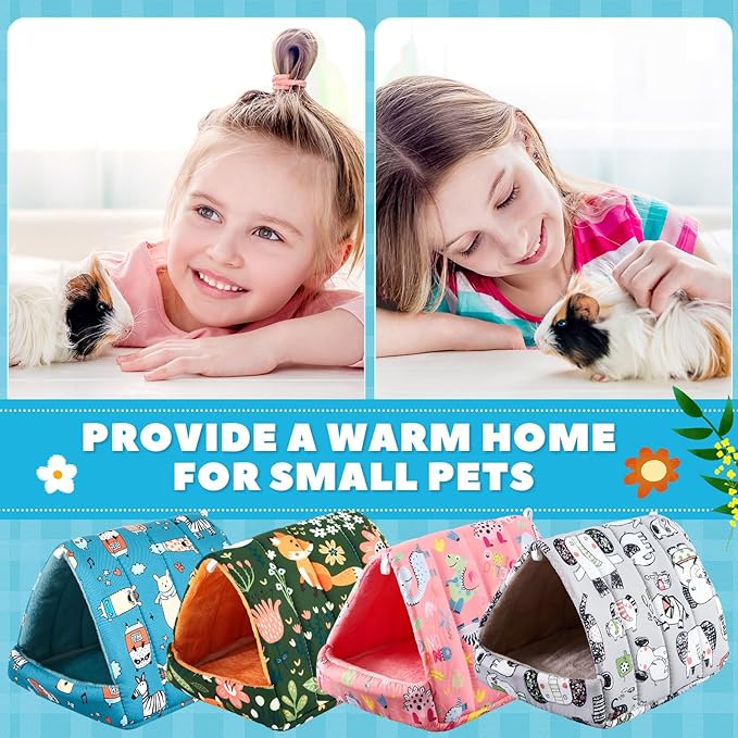 4 Pcs Guinea Pig Hideout, Guinea Pig Bed Tunnel, Rabbit Washable Small House Cage Accessories for Bunny Hedgehog Mouse Chinchillas Hamsters Ferrets Bearded Dragons Rats (Wonder Tale,7.9 in)