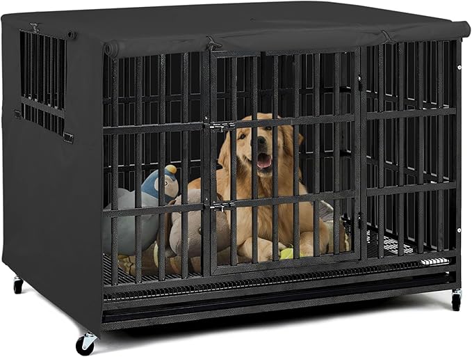 Explore Land Dog Crate Cover Heavy Duty Polyester Pet Kennel Sunshade Universal Fit for 38 inches Wire Cage (Black)