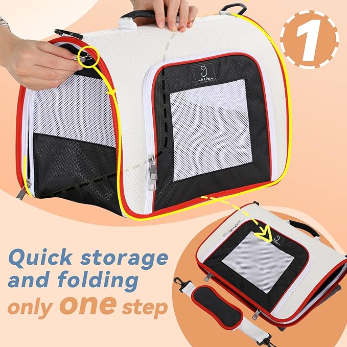 A4Pet Cat Carriers Dog Carrier Pet Carrier, TSA Airline Approved Small Dog Carrier for Cats Dogs Puppies (Up to 15lbs), Washable Soft-Sided Collapsible Travel Puppy Carrier