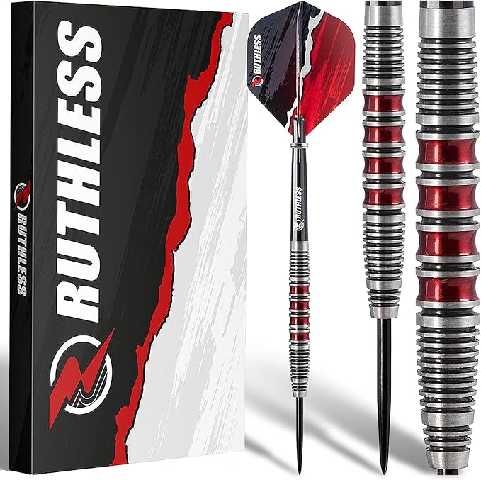 RUTHLESS Red Falcon Professional Tungsten Steeltip Darts Set in 22g and 24g, with Flights and Stems Shafts