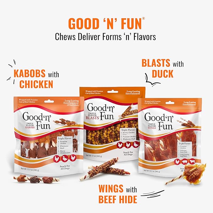 Good 'n' Fun Triple Flavor Mini Rolls, 8 Ounce, Treat Your Small Dog to a Long-Lasting Rawhide Chews