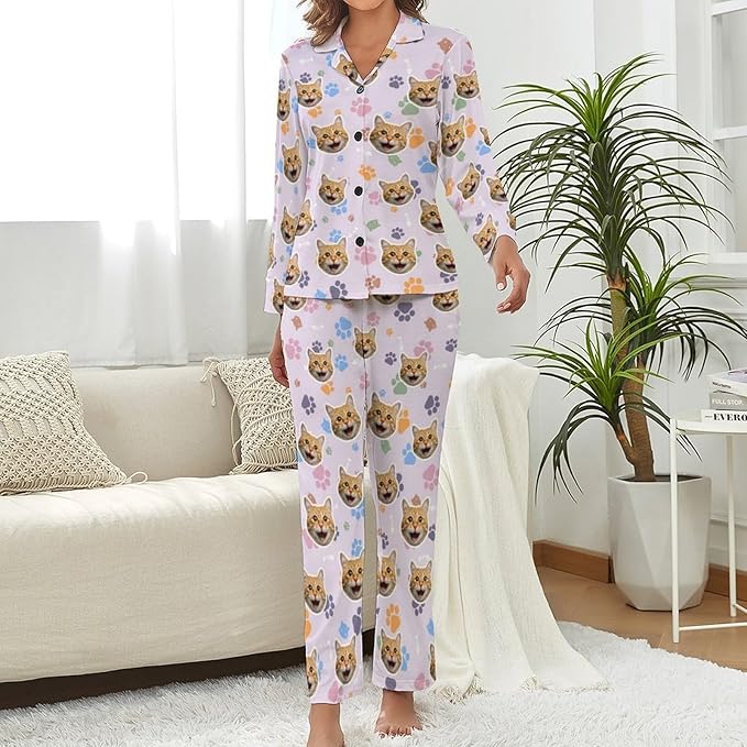 D-Story Personalized Pajamas with 1-8 Faces for Women Men, Custom Christmas Pjs, Pajamas Gifts For Family,Cat Mom,Dog Mom
