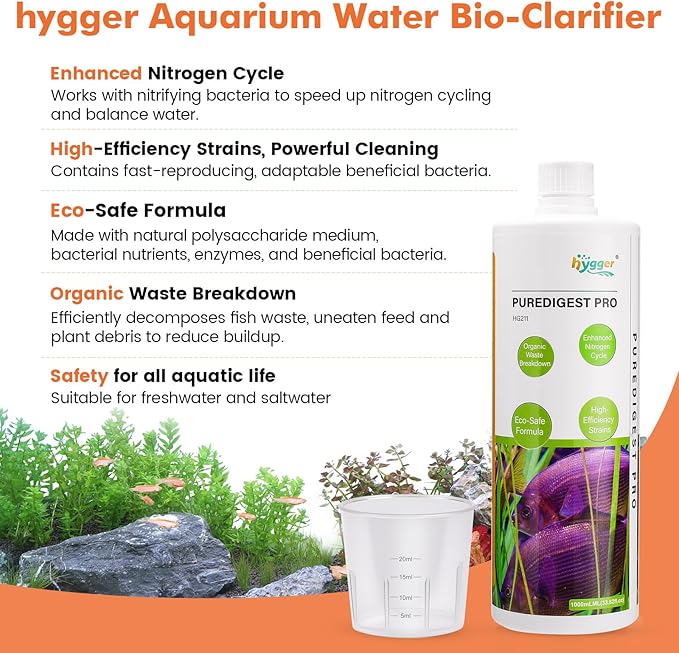 hygger Aquarium Water Bio-Clarifier, Reducing Fish Waste and Cleaning Organic Sludge, Natural Fish Tank Aquarium Leave-in Waste Management Solution for Freshwater and Saltwater Tanks, 500 ML